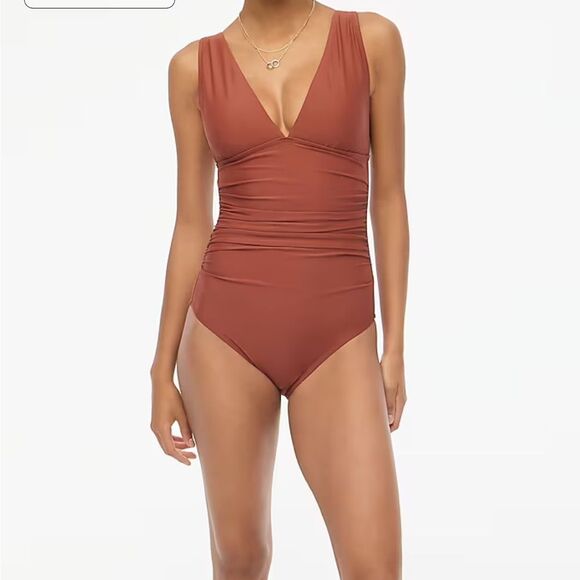 NWT J. Crew Radiant Fushia Roushed V Neck One Piece Bathing Suit Size 6 - Picture 8 of 9